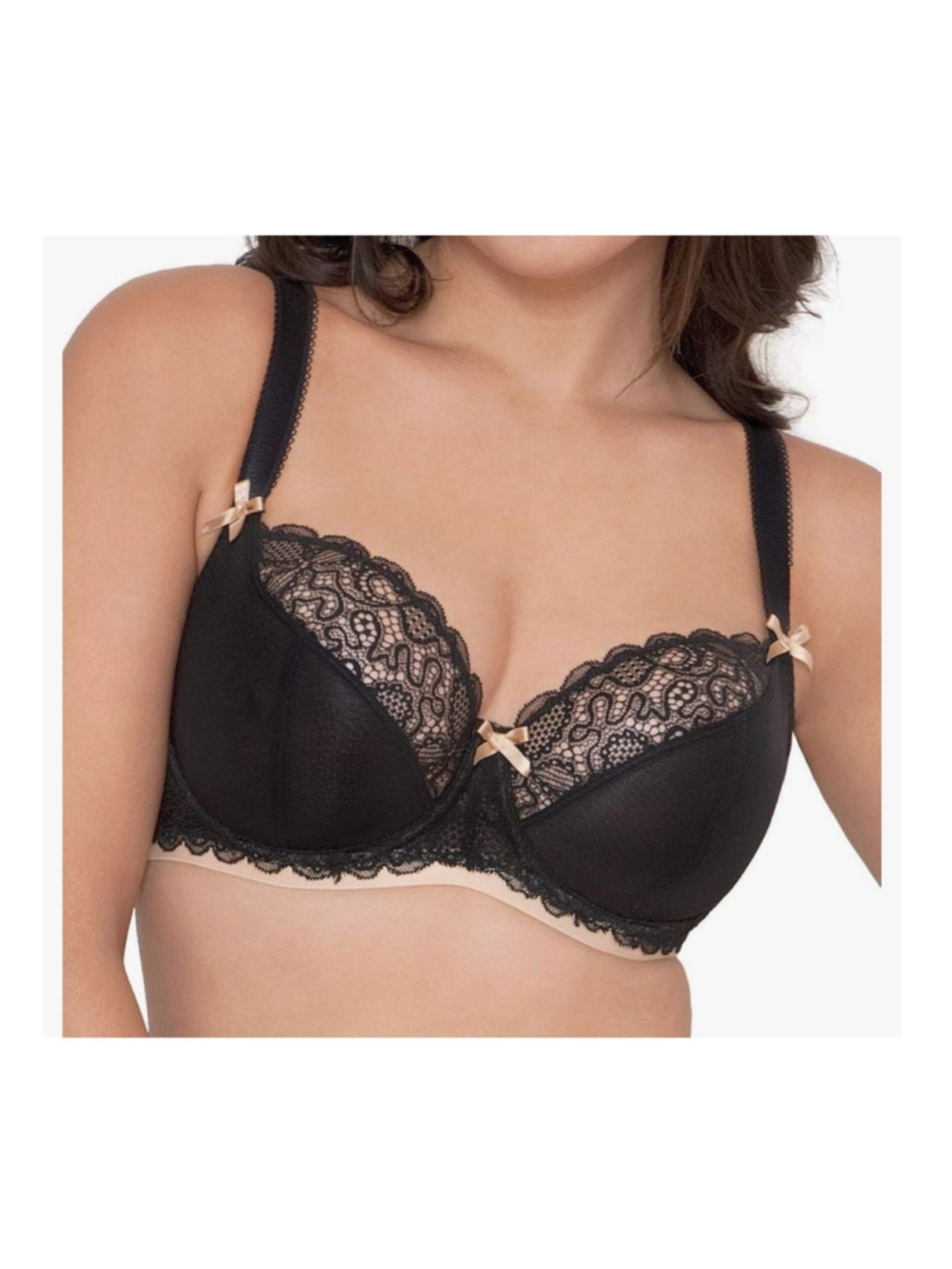 Curvy Kate Black Ellace Balcony Bra Women’s Size 32J Beige Bows Lace NWT